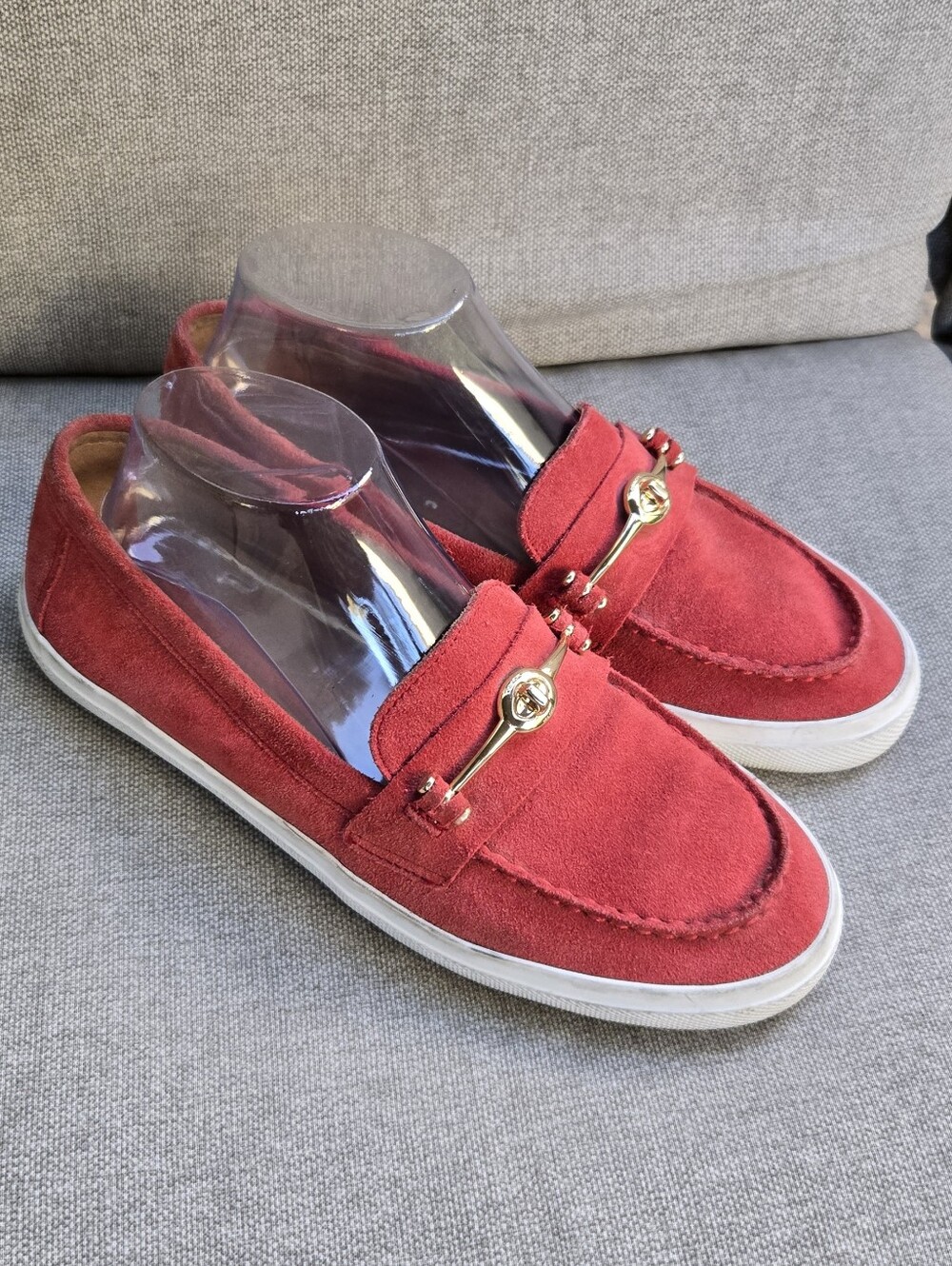 Coach Corey Red Suede Slip-On Loafer with Gold Bit